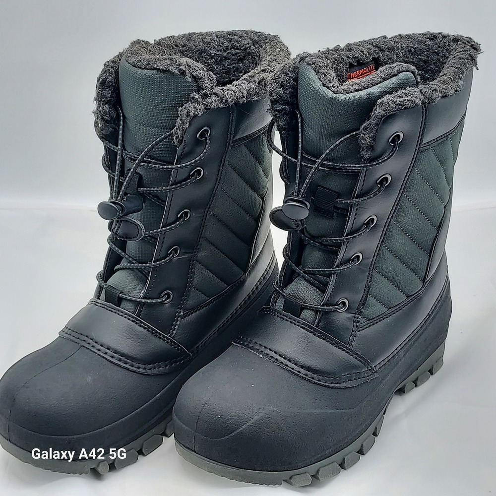 Kids‎ Black Winter Snow Boots Faux Fur Lined Waterproof Size 2